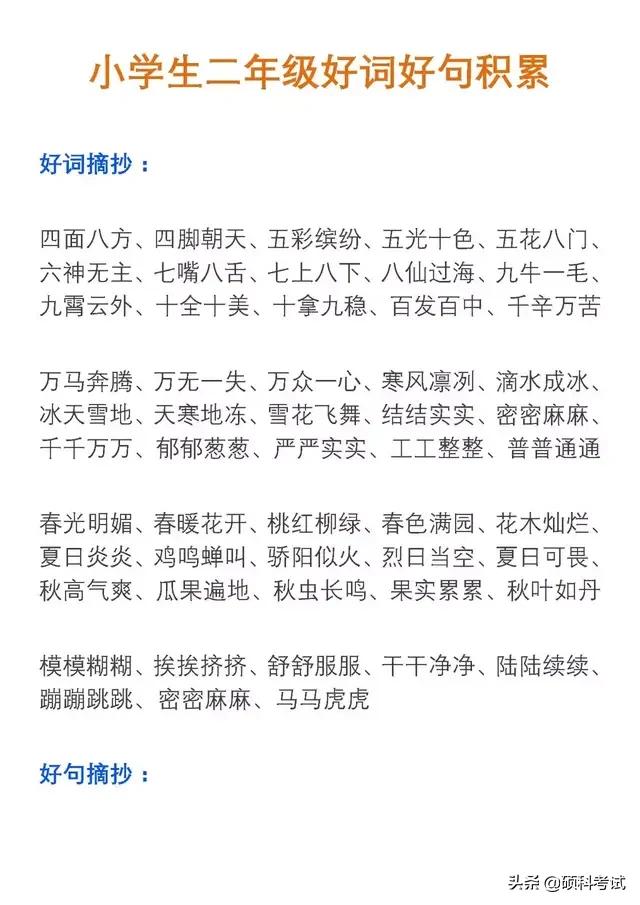 小学二年级语文好词、好句积累，很实用，强烈建议为孩子收藏好