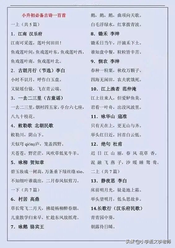 经典儿童诗大全100首（经典唐诗100首分享）